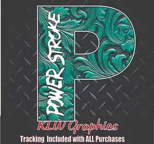 Powerstroke P Teal Leather Print Full Color Decal Sticker Turbo Diesel Truck 6.7 7.3 Crew Double Cab