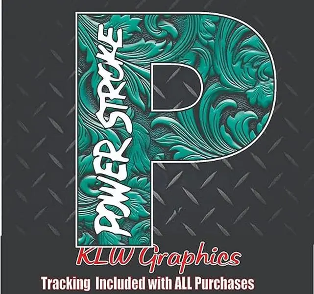Powerstroke P Teal Leather Print Full Color Decal Sticker Turbo Diesel Truck 6.7 7.3 Crew Double Cab