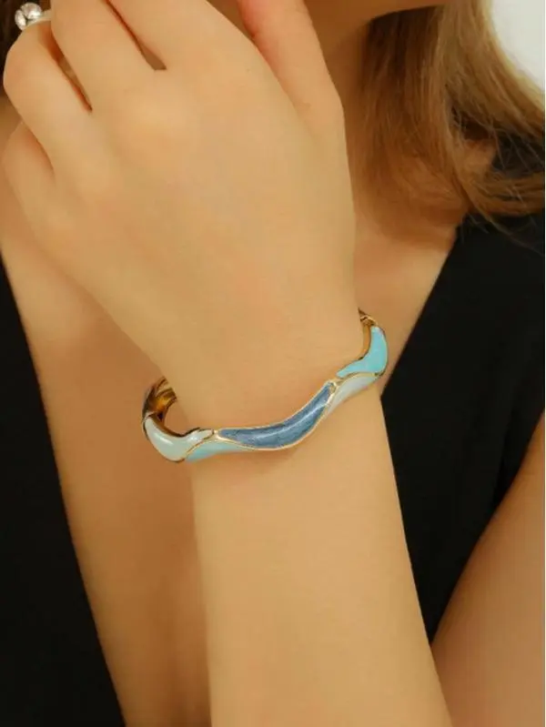 Women's Blue Abstract Bangle Bracelet, Fashion Costume Jewelry, Arm Candy Accessories, Blue-Themed Bracelets & Bangles