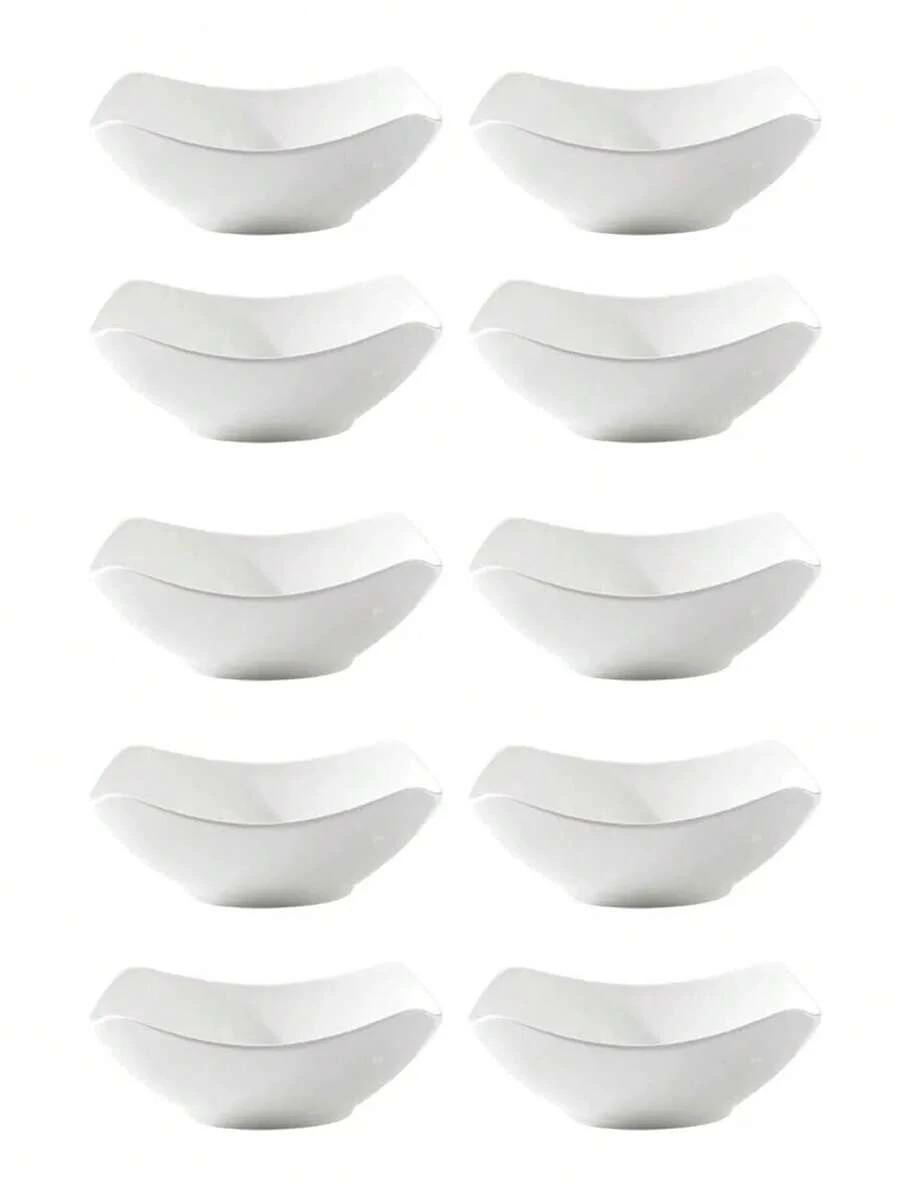 2-10 sets of reusable white salad bowls and plates, made of PP plastic, suitable for cold dishes, cooked food, desserts, and party food. Stackable for easy storage, ideal for family gatherings, hotels, microwave heating, and outdoor RV/camping picnic part