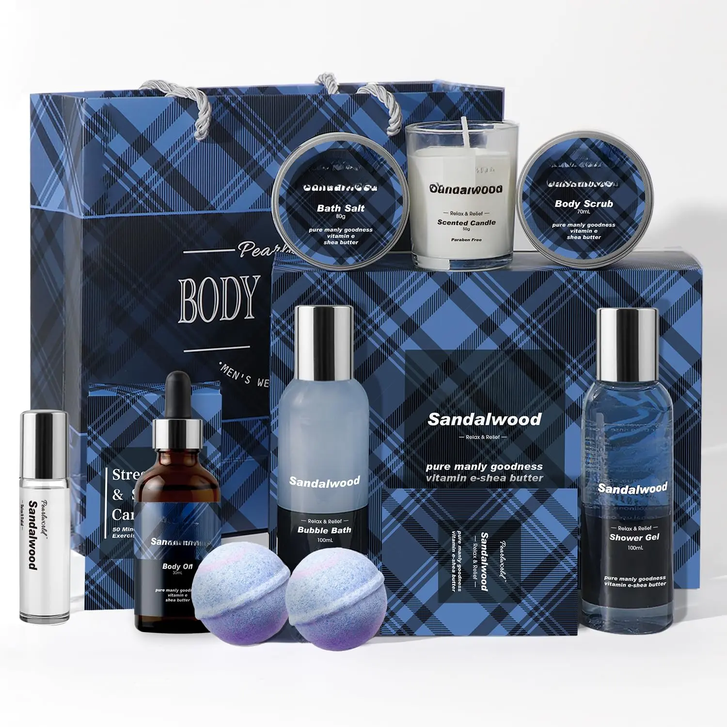 Bath Set with  Scented  Gifts for Men, Christmas Birthday Self  Care Set for Men,  Gift Baskets for Him, 12 Men's  Kit Gifts for Bath