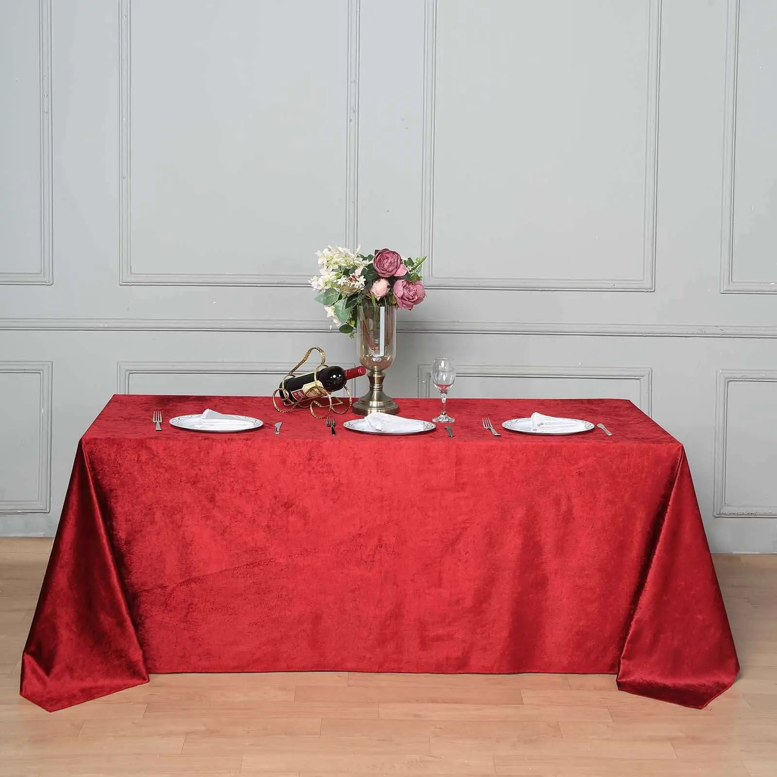 Premium Velvet Solid Rectangle Tablecloth - 90"x132" Red, Elegant Soft Textured Seamless Kitchen Linen, Reusable Hand-Wash Tablecover for Weddings, Parties, Anniversaries, Birthdays, Restaurants, Party
