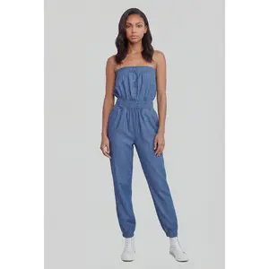 Soraya Smocked Strapless Chambray Jumpsuit