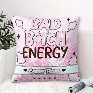 Pink Bad Babe Energy Throw Pillow, Sassy Y2K Candy Floss Print Cushion with Pillow Insert, Soft Plush Accent Pillow, Trendy Bold Decor for Girls Bedroom, Dorm Room & Home