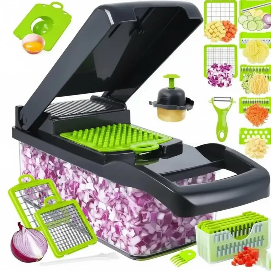 16-in-1 Vegetable Chopper & Mandoline Slicer Set - Compact, Space-Saving Kitchen Utensil with Dicer, Cutter, Peeler for Save Time and Effort Chopping, Meal Prep, Salad Ingredients Plus Accessories
