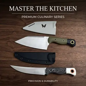 2-Piece Fixed Blade Knife Set, Stainless Steel Blades with G10 Ergonomic Handle, for Kitchen and Outdoor Cooking & Slicing