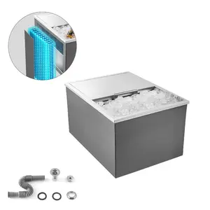 VEVOR Drop in Ice Chest, 18Lx 12Wx 15H Stainless Steel Drop in Cooler, 28.6 Quart Commercial Ice Bin with Sliding Lid for Outdoor Kitchen Patio Bar, Drain-pipe Set Included, for Cold Wine Beer