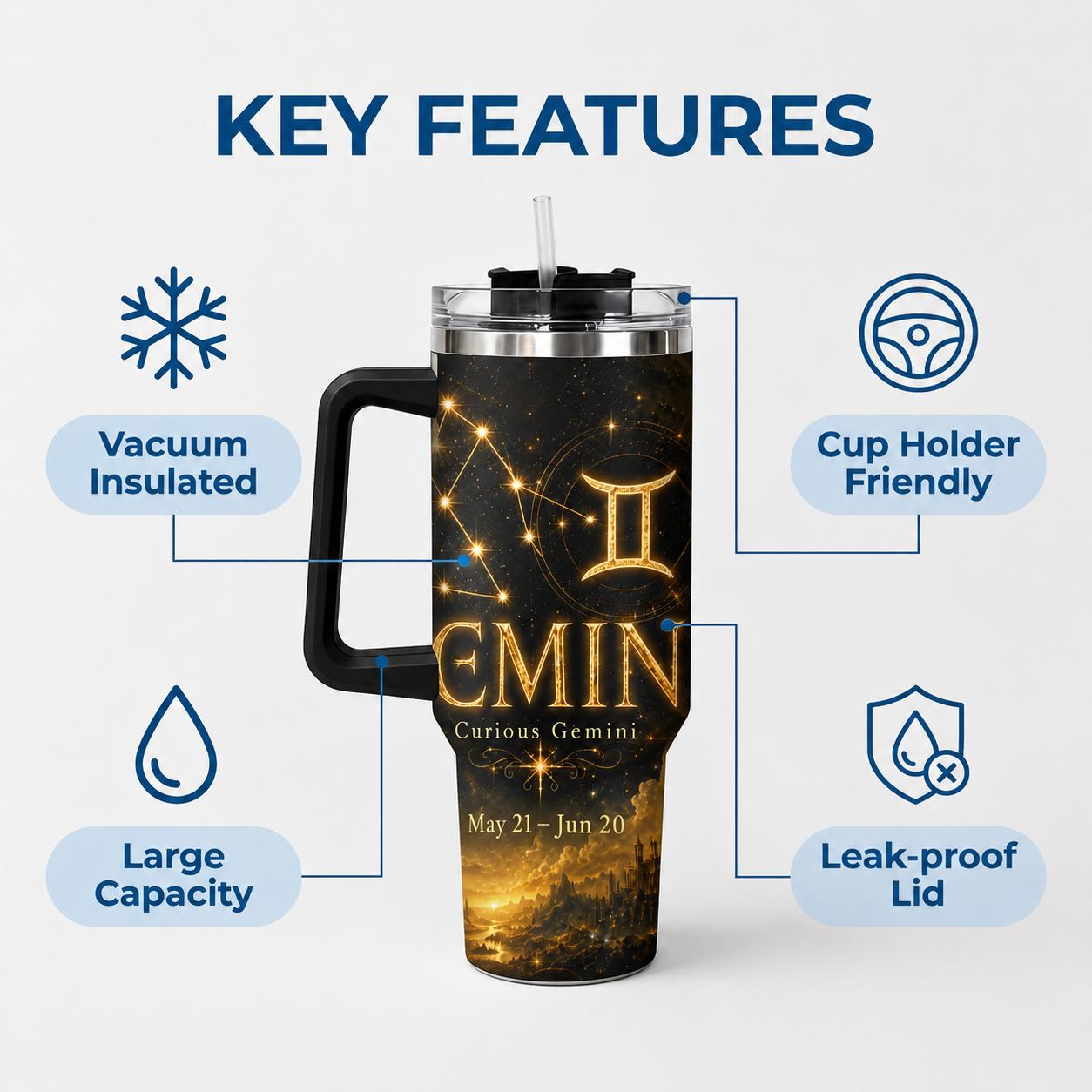 GuLuBoo 12 Constellations 40oz Stainless Steel Vacuum Flask - Leak Resistant Tumbler, Portable Drinkware Tumbler, Water Bottles for Adults, Modern Heat & Anti-Scalding Insulated, with Straw & Handle, Ideal for Gym & Office, Art Lover Gift