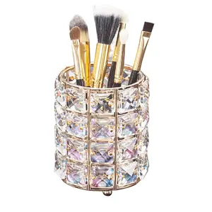 LUGUNU Makeup Brush Holder Organizer Golden Crystal Bling Personalized Gold Comb Brushes Pen Pencil Storage Box Container