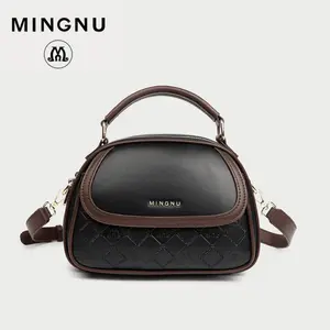 2026 Trendy Quilted Bowling Bag, Small Crossbody Purse with Top Handle & Wide Strap, Two-Tone Handbag for Work, Travel & Casual