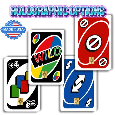 Uno Custom Decal Credit Card Cover Vinyl Skin Sticker Durable Waterproof Easy Install Personalize Your Card Safely Holographic Options Made in USA