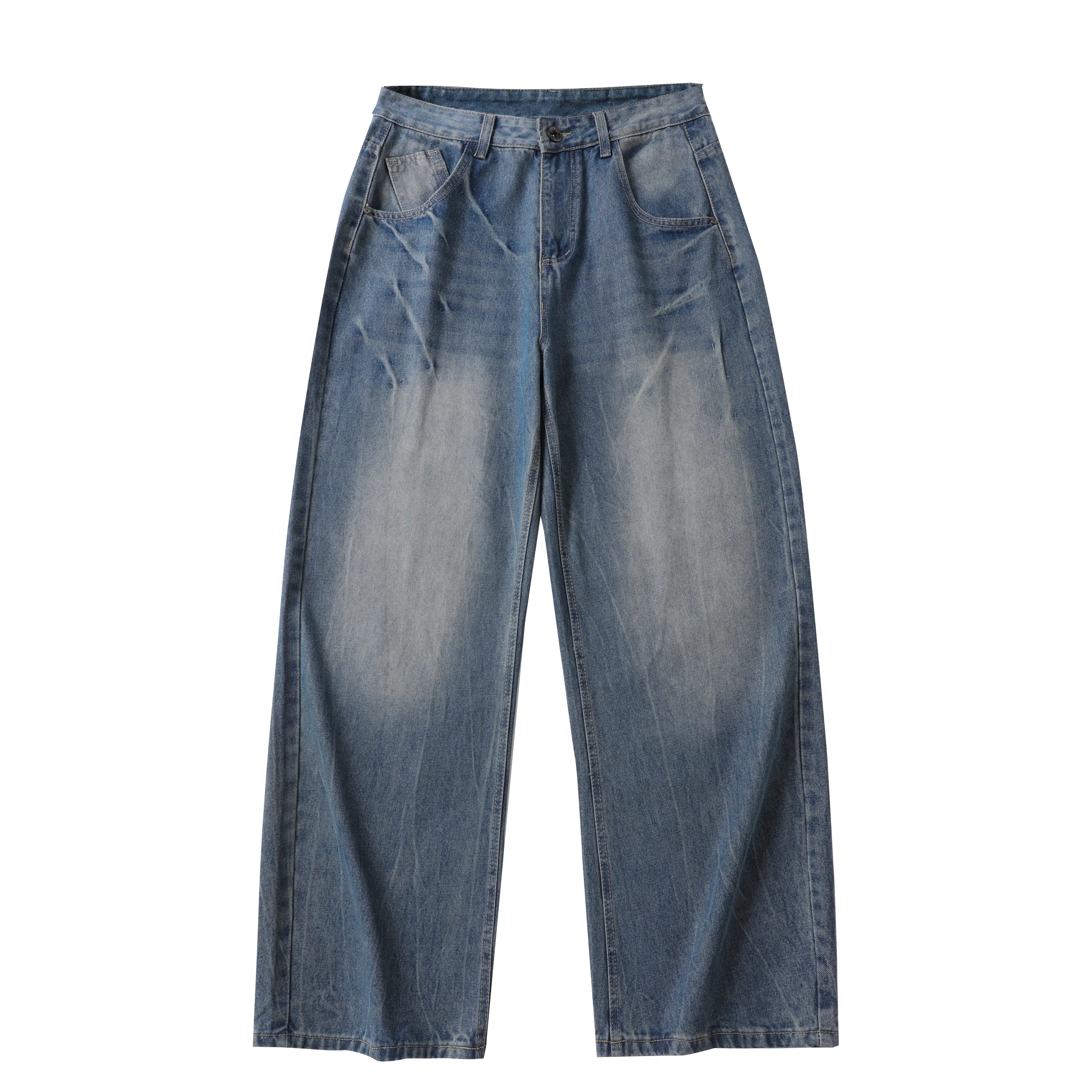 Unisex Vintage Washed Wide Leg Jeans, Y2K Loose Baggy Denim Pants, Retro 90s Streetwear Jeans with Pocket Design
