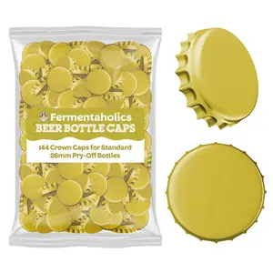 Fermentaholics Gold Beer Bottle Caps - 144 Count Oxygen Absorbing Bottle Lids – 26mm