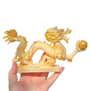 Tagua Nut Golden Dragon, Chinese Dragon, Crystal Dragon