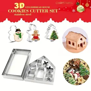 13pcs Heavy-Duty Stainless Steel Gingerbread House & Cookie Cutters Compatible with Pastry Dough/Marzipan - Non-Stick 3D Biscuit Molds for DIY Christmas & Halloween, Gingerbread Men, Snowmen, Party Decorations (, -)