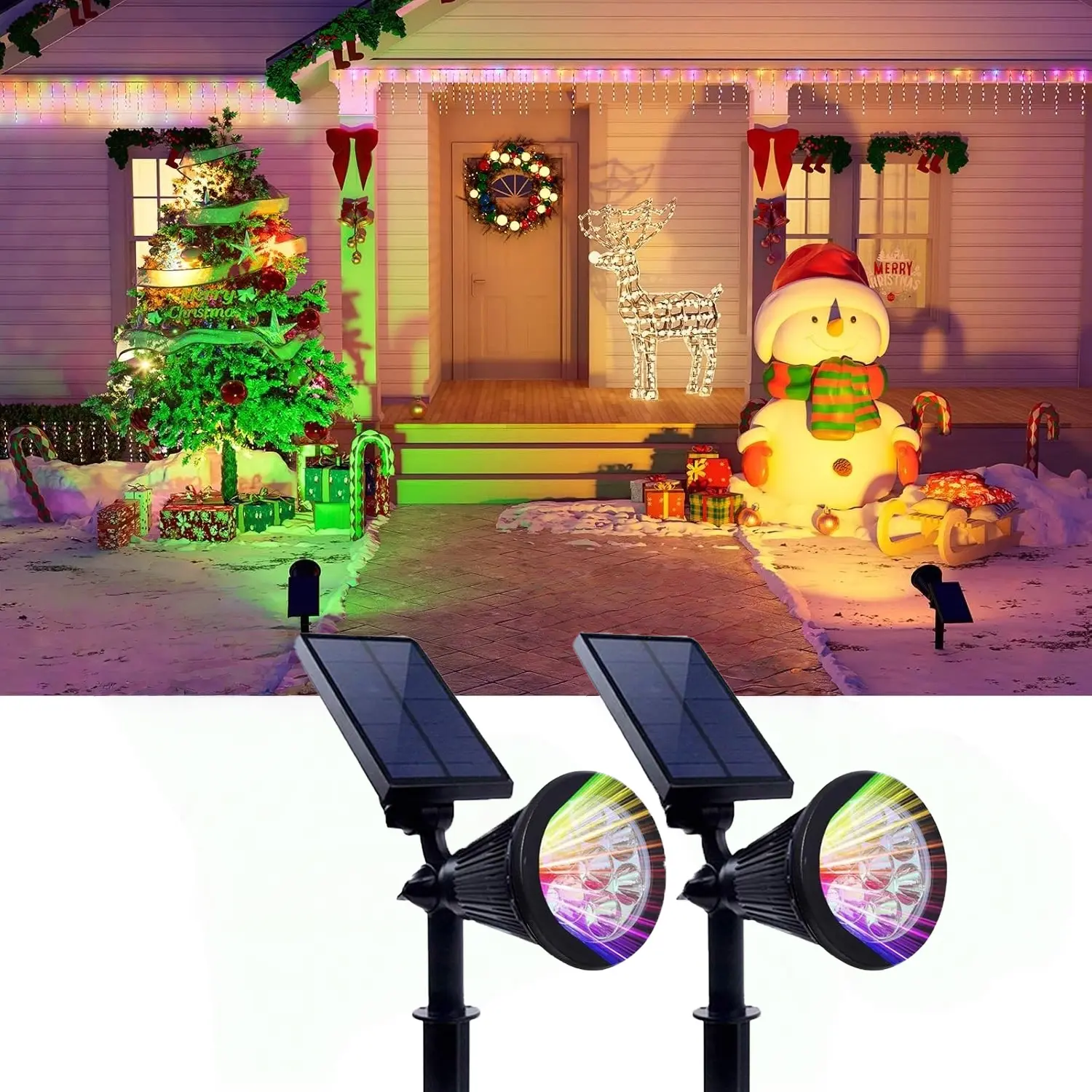 9LED Solar Outdoor Spotlight with Motion Sensor and Waterproofing, Adjustable Brightness and Color-Changing RGBW Landscape Light, Led landscape spotlights, Ideal for Gardens, Driveways, Patios, Trees, Solar Powered Lighting