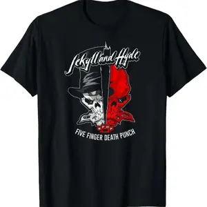 5FDP Jekyll and Hyde Men's Black Cotton T-Shirt with Skull and Text Design Plus Sizes L-4XL Crew Neck Short Sleeve Machine Washable Streetwear Top graphic design unisex cotton t-shirt casual graphic short sleeve tee classic streetwear