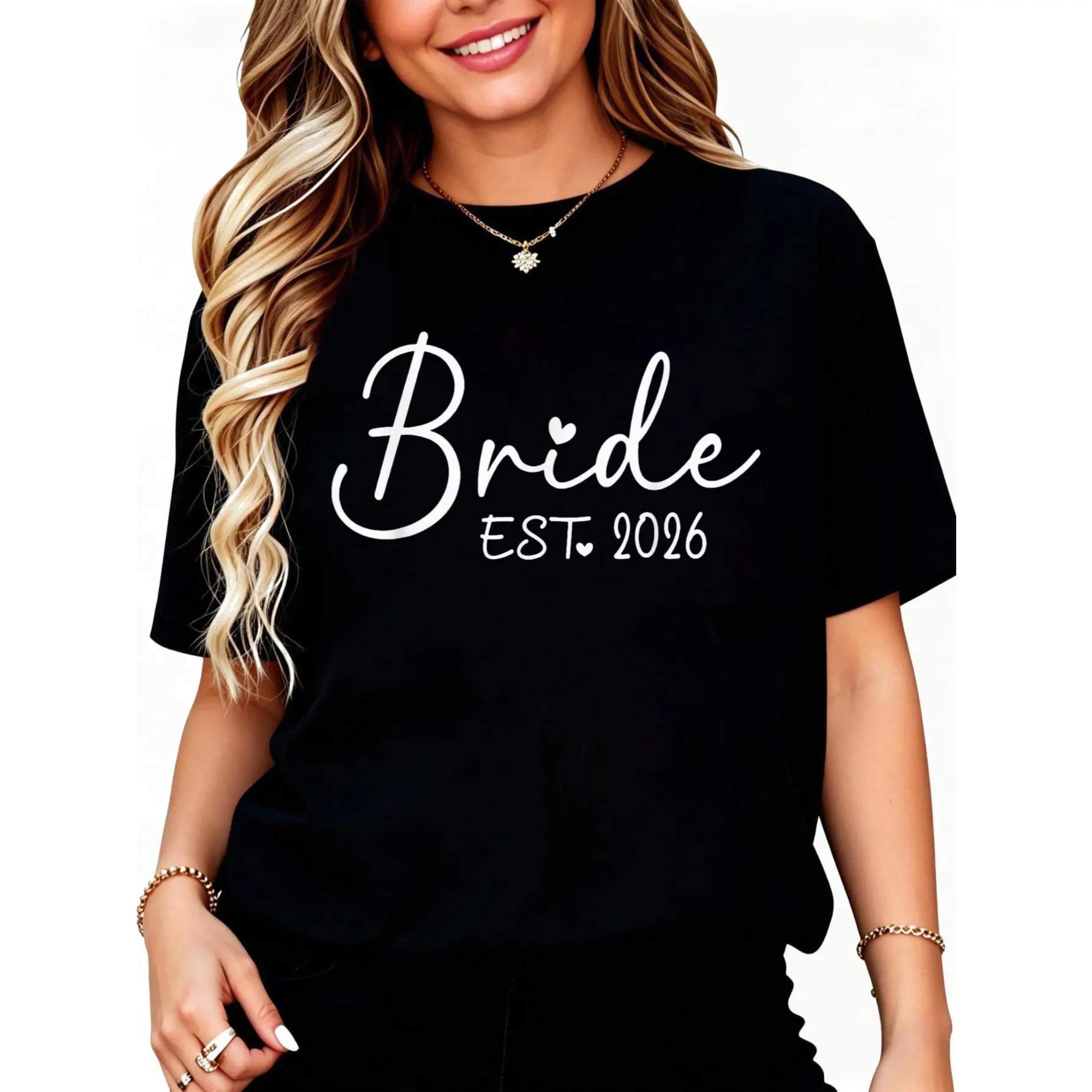 100% Cotton Bride Est. 2026 Matching Bride Groom 2026 Engagement Wedding T-Shirt Unisex Adult Clothing Streetwear Crewneck Fashion