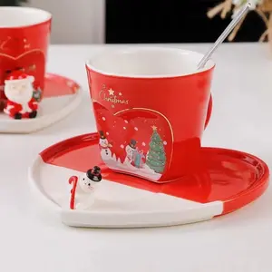 320ML Italian Espresso Cup and Saucer Set, Valentine's Day Father's Day Gift Ceramic Coffee Cups, Holiday Design, Perfect for Hot Drinks and Parties