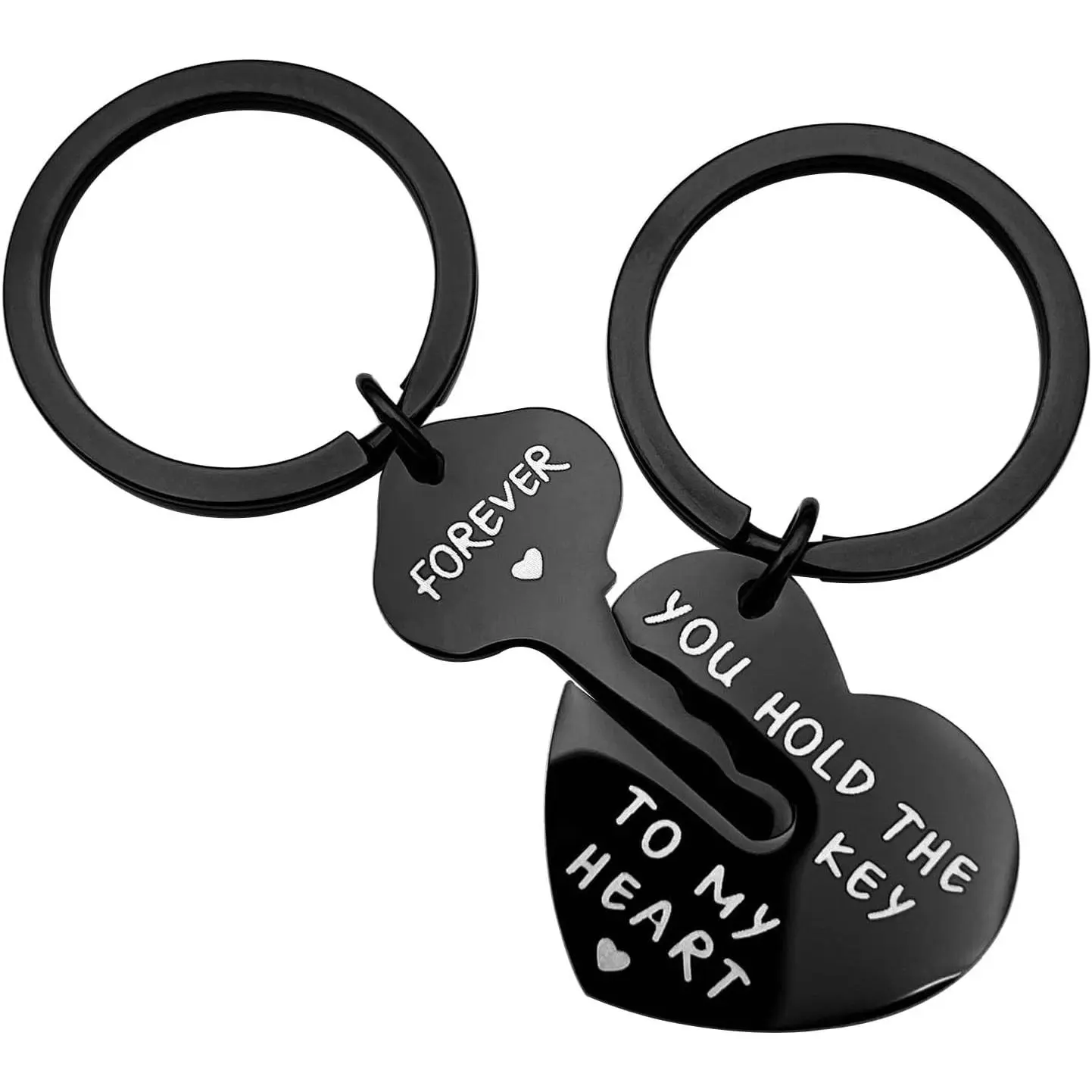 Durable Engraved Hearts Couple Puzzle Piece Keychain - Cute Keychain Accessory, Stainless Steel Jewelry, Matching Sets with "My Person", "His Crazy", "Her Weirdo" Engraved Information, Best Friend Valentine's Day Gift
