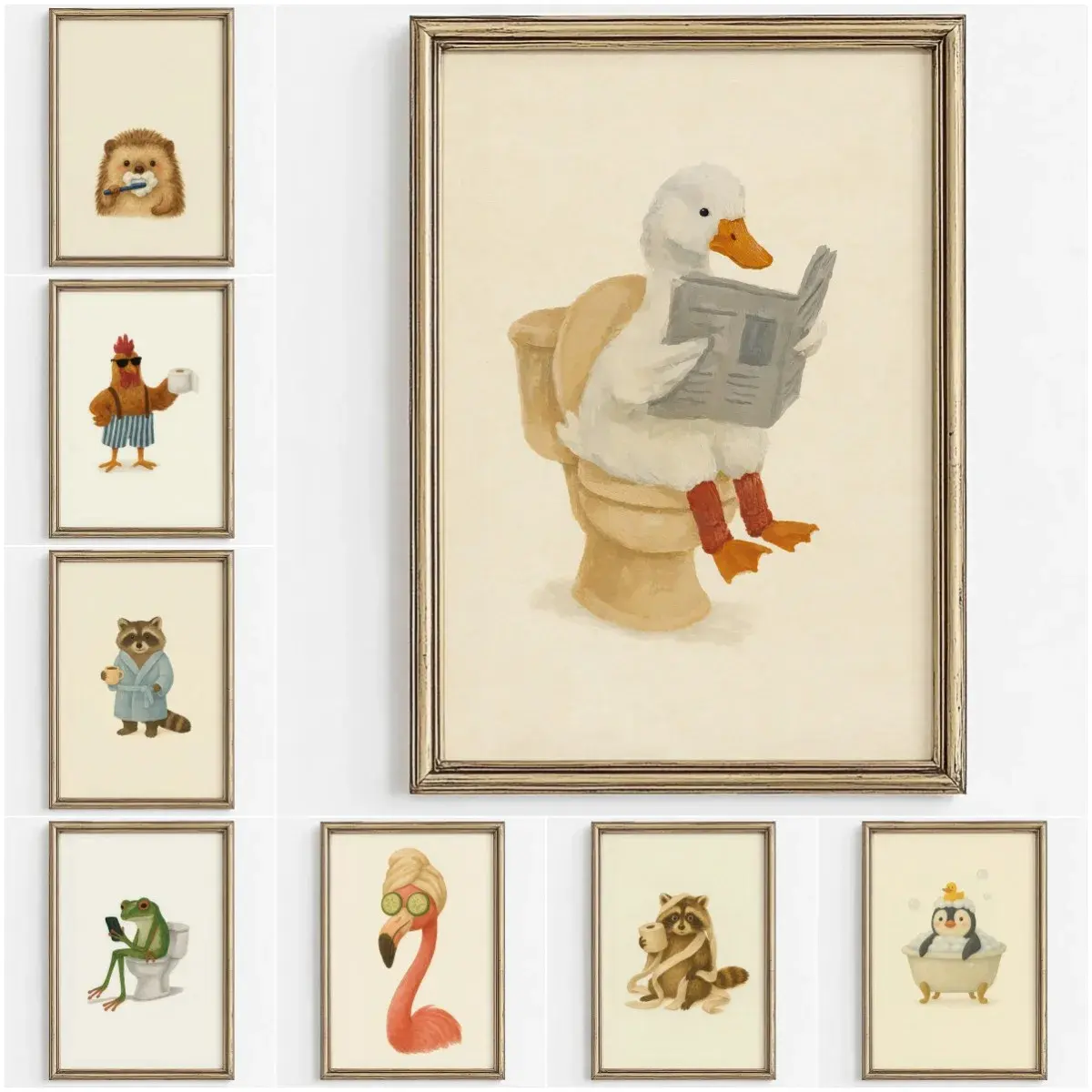 [Sale off up to 55%] [Free ship] [No Frame] Cute Animal Bubble Bath Wall Art Cute Bathroom Animal poster Kids Funny Toilet Paper Animal Print Nursery Bathtime Bath Poster