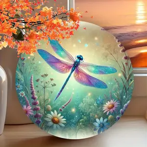 Dragonfly Floral Metal Wall Decor Sign Round Iron Art for Home Bar Cafe Kitchen Club Non Electric 8 Inch Vintage Rustic Farmhouse Indoor Outdoor Hanging Decoration