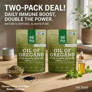 HiPlus 2-Pack Oregano Oil and Black Seed Oil 6000mg Promotes Natural Defense Organic Non Gmo Supplement Herbal Supplement Antioxidant Rich Supplement Fitness Healthcare 300 Softgels