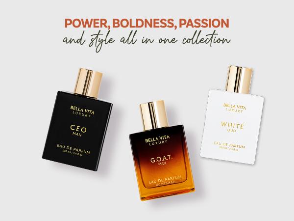 BellaVita Luxury The Authority Trio CEO Man White Oud and GOAT Eau De Parfum EDP Woody Musky and Fresh Scents Long Lasting Vegan and Cruelty Free Fragrances