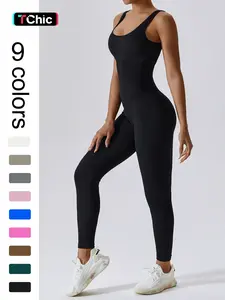 Women's Seamless One-Piece Hip Lift Crew Neck Tummy Control Jumpsuit with Tank Top, Tummy Control Dance & Fitness & Workout Set, Stretch Sportswear for Outdoor Activities