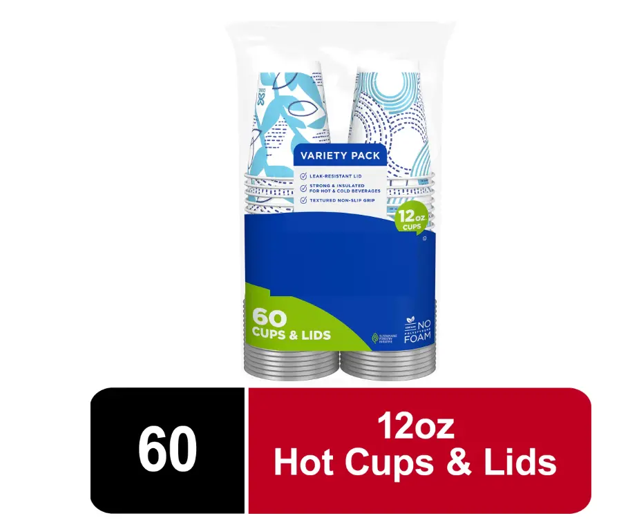 Disposable Paper Cups, 12 oz, Multicolor, 60 Pack