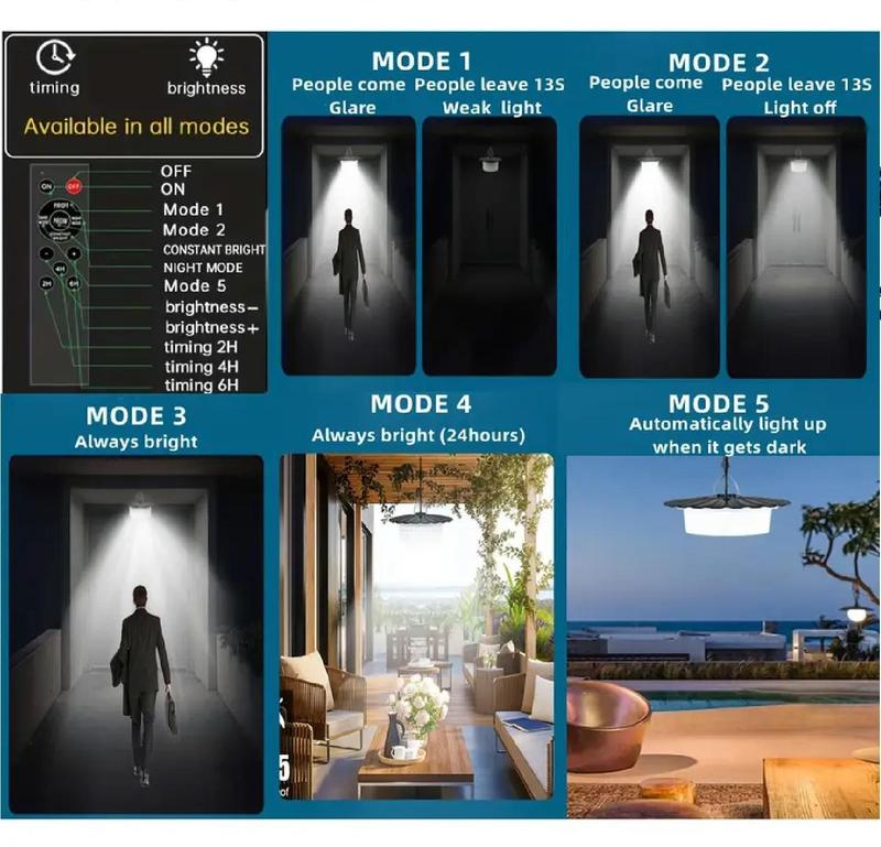 Solar Lights Indoor Outdoor 1000LM Solar Shed Light, IP65 Waterproof Pendant Lights Motion Sensor, Remote for Barn Patio Chicken Coop Gazebo Garage Security Lighting