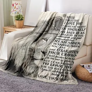 Lion & Letter Pattern Blanket, 1 Count Letter To My Son Soft Comfortable Throw Blanket, Cool Bedroom Warm Napping Blanket For Home Office Travel