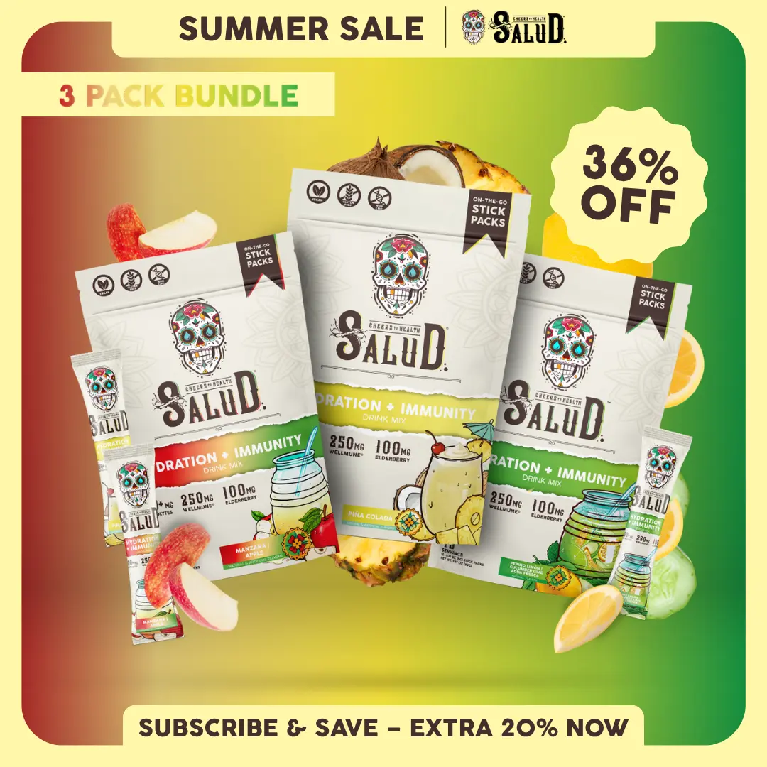Salud 2-in-1 [Summer Vibes Trio] Agua Fresca Drink Mix, Hydration + Immunity, Electrolytes Powder, Agua Fresca Drink Mix, Elderberry, Dairy & Soy Free, Non-GMO, Gluten Free, Vegan, Low Calorie, 1g Sugar (3-Pack, 45 Servings)