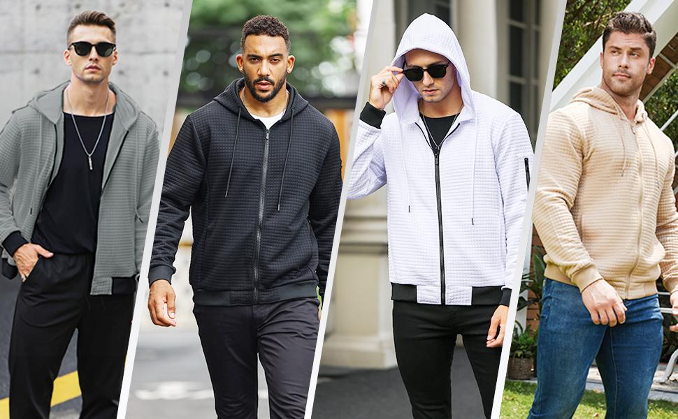 Grandclad Mens Lightweight Hoodie Full Zip Sweatshirt Casual Jacket Coat