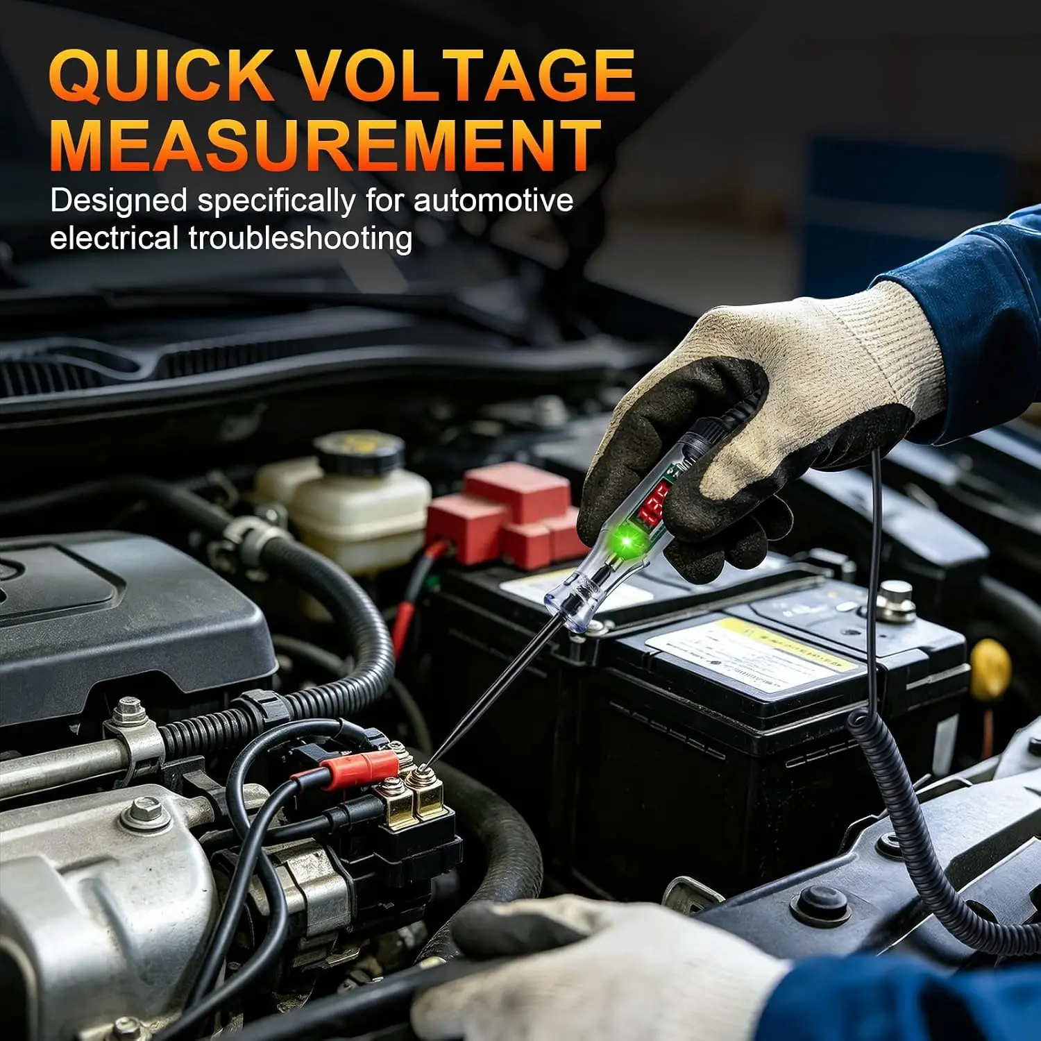 Automotive Test Light with 3-48V LED Digital Voltage Display Auto Circuit Tester with Voltmeter Dual Color Polarity Indicator and Stainless Steel Probe for Car Truck SUV