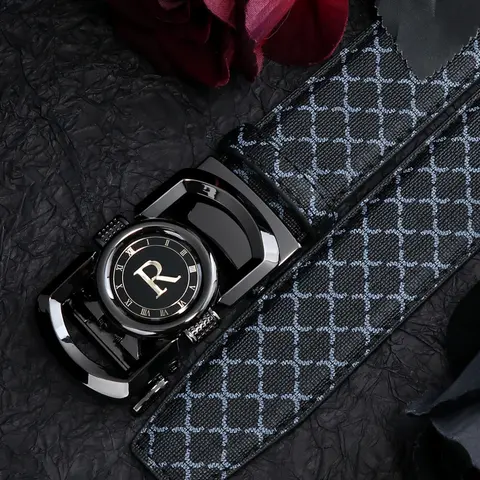 Men's Fashionable High-End Belt, Trendy Exquisite Belt, Automatic Buckle, Casual Business Men's Waistband, Trendy Leisure Belt Accessory, Premium Belts, Letter Buckle Belt, Textured Belt