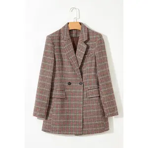 Brown Houndstooth Lapel Collar Blazer