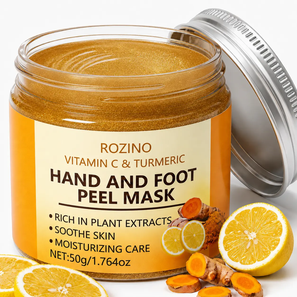 Vitamin C & Turmeric Peel-off Mask, Deep Moisturizing Hand & Foot Mask, Brightening & Hydrating Hand & Foot Care Mask for Women & Men, Foot Exfoliating Mask, Care for Dry Rough Hands   &   Feet, 1.76 oz Gel Hydrate, Moisturizer