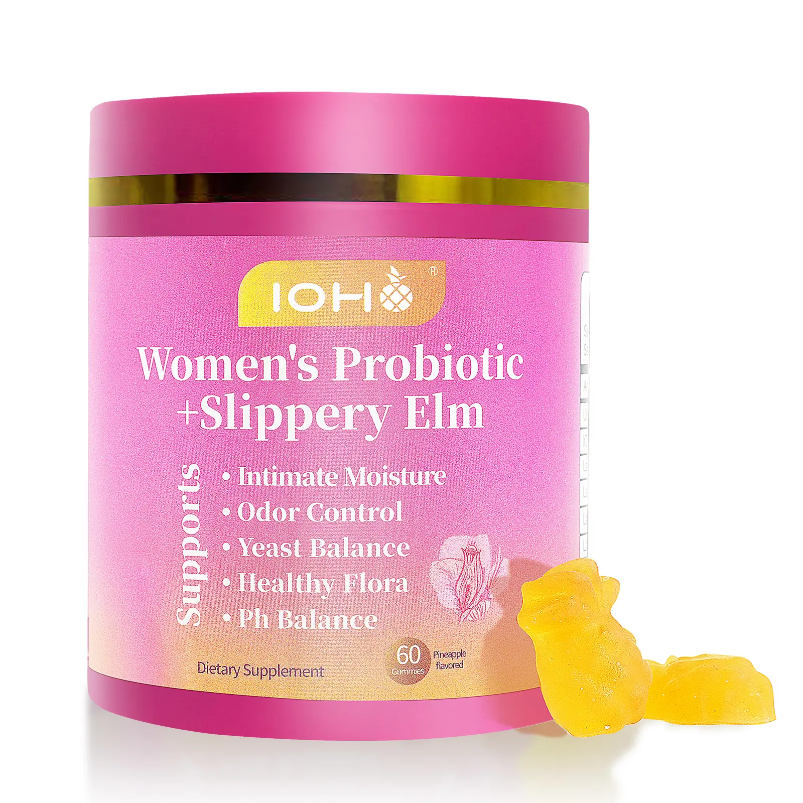 【Gold Plus】IOHO Her Juicy Feminine Probiotics Gummies-All in One Solution with Slippery Elm and Prebiotics&Lactobacillus Probiotic Blend for Women's pH Balance and Dryness-Hawaiian Pineapple Gummies 60 Count women’s probiotics - Supplement Healthcare