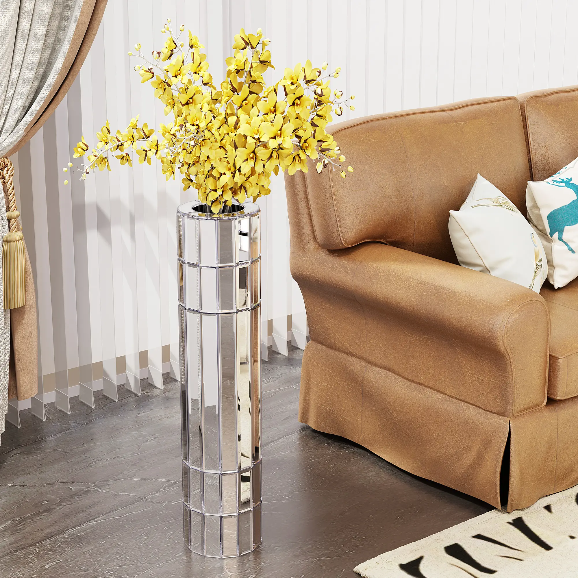 29.92" Tall Floor Vase Mirrored Silver Round Glass Vase for Home Decor Modern Decorative Vase Ideal for Living Room Office Centerpiece Display Entryway Hallway Floor Standing Vase, Home Furniture and Household Product Search Terms