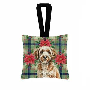 Carolines Treasures WDK8695PO3 3.5 x 3.5 in. Lagotto Romagnolo Christmas Poinsettias Hanging Square Fabric Ornament