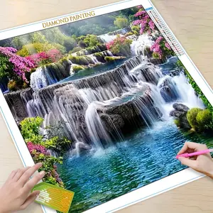 5D DIY Diamond Arts Colorful Painting Kit, Waterfall Pattern Diamond Arts Colorful Painting without Frame, DIY Decorative Art Picture for Beginner, Diamond Painting Kits