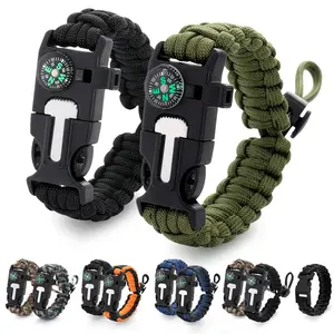 Paracord Bracelets for Men and Women – Adjustable Survival Paracord Bracelet with 11.8 ft Nylon Cord, Flint Fire Starter, Compass, Whistle & Scraper – Camping, Hiking, Fishing Gear (Black & Khaki)