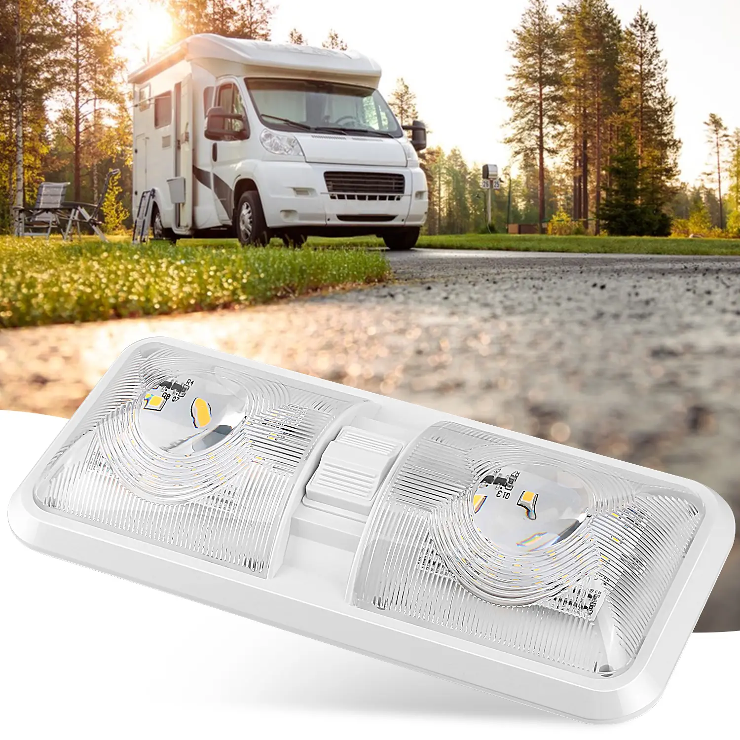 12V RV LED Ceiling Double Dome Light,Bright and Durable,24 or 48 Pcs 5050 SMD LED Chips,Replacement Interior Ceiling Light,Suit RVs,Campers and Trailers