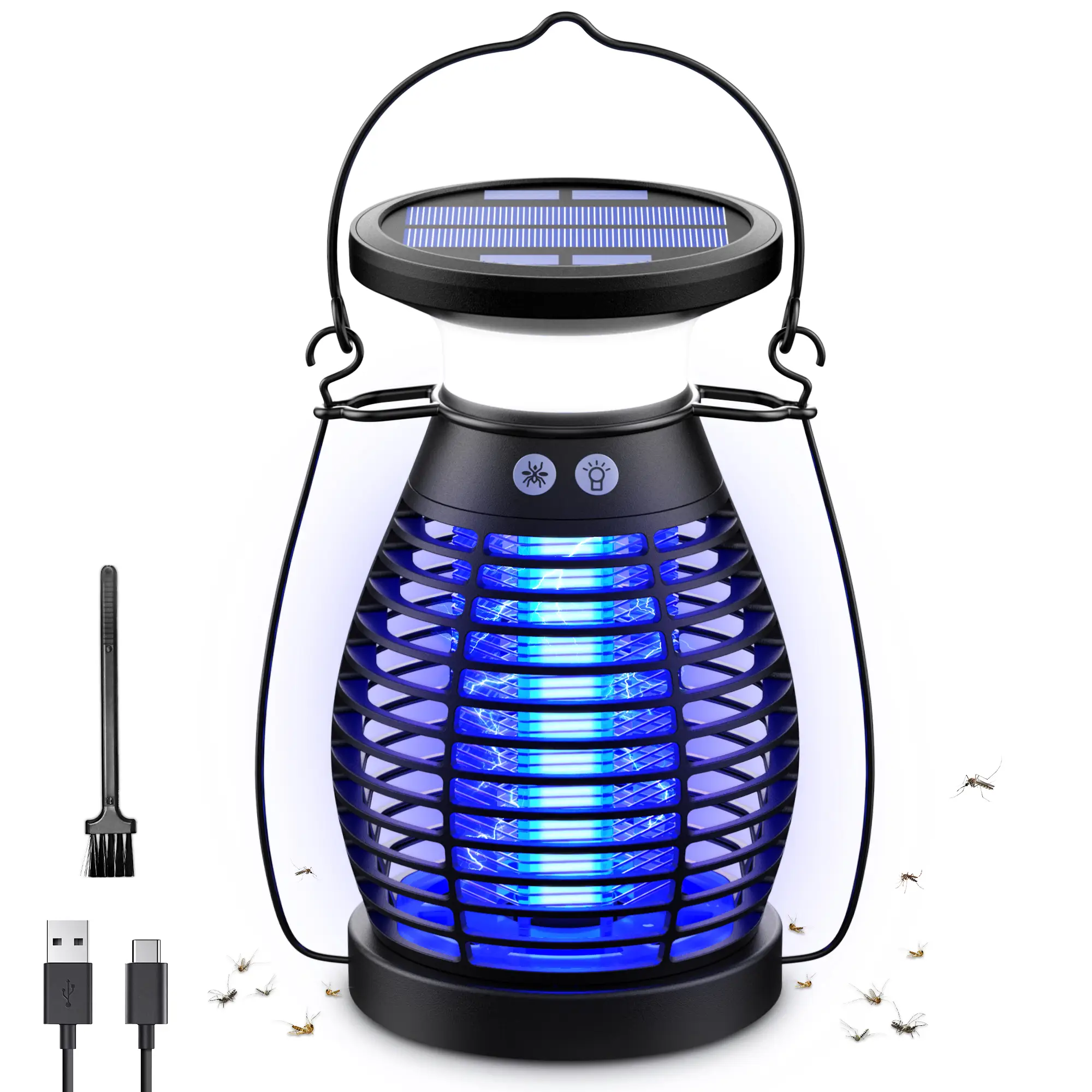 Solar Bug Zapper Outdoor & indoor, Cordless Mosquito Zapper Rechargeable Waterproof FlyZapper for Camping, Home, Patio, Backyard, Kitchen Portable Mul
