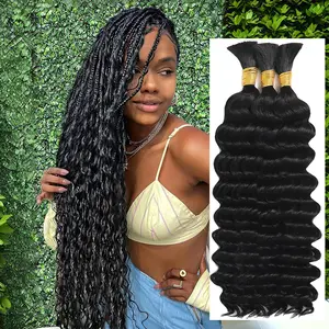 Boho Braids Synthetic Hair 110g 20 Inch Curly Bulk 12A Deep Wave 3 Bundles/Pack Natural Yaki Straight Braiding Hair Machine Made Loose Body Wigs