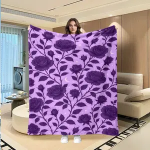 Dreamy Rose Star Moon Sequin Flannel Blanket, Dark Sweet Cool Floral Print, Girls Bedroom Sofa Nap Warm Decorative Throw