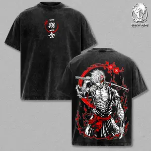 Ichigo Kurosaki – Bleach Oversize Anime Graphic Tee, Acid Washed Heavy Cotton Shirt, Vintage Manga Streetwear, Unisex Casual Wear, Anime Merch, Gift for Anime Fans