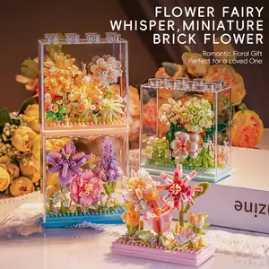 Romantic Flower Whisper Building Blocks Bouquet, Flower Bricks | Eternal Floral Ornament, Acrylic Display Case, Creative Gift for Girls, Compatible with Lego