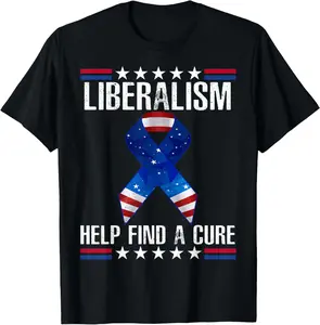 Casual Cotton shortsleeve tees  Liberalism Help Find The Cure USA Ribbon Funny Political T-Shirt